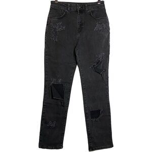 The Ragged Priests High Rise Slim Straight Leg Black Jeans Distressed Ripped 30